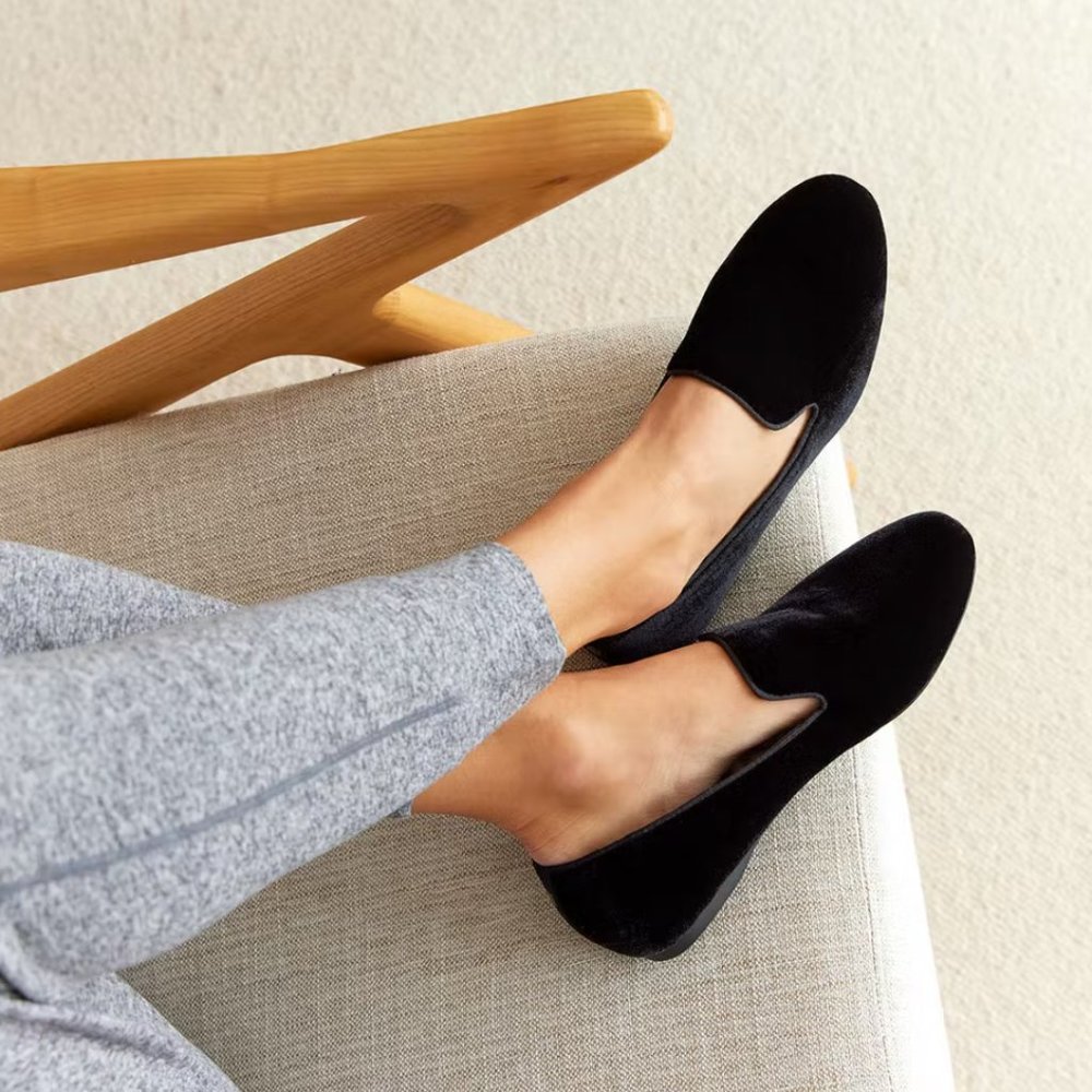 Birdies Starling Velvet Black Flats Smoking Slippers Indoor Outdoor Size 7.5